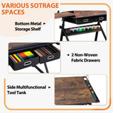 Nouva Adjustable Drafting Table Drawing Table w/Power Outlets (2AC, USB, Type-C), Multifunctional Tilting Art Craft Artists Desk w/Stool, 2 Drawer for Home Office, Rustic Brown Nouva