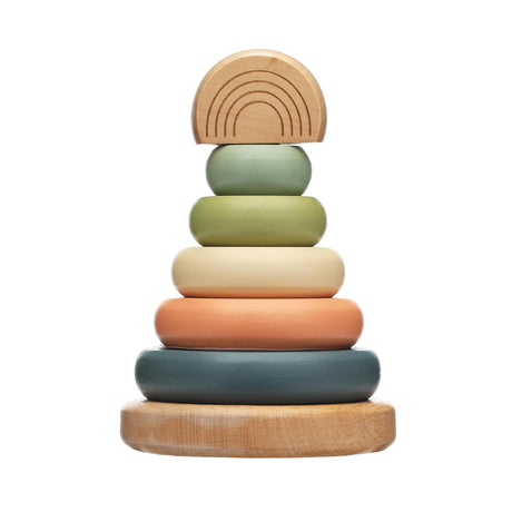 Pearhead Wooden Stacking Rainbow Toy, Baby and Toddler Ages 12+ Months Montessori Toy, Interactive Stackable Rings Learning Toy, Baby Girl or Baby Boy Nursery Accessory Pearhead