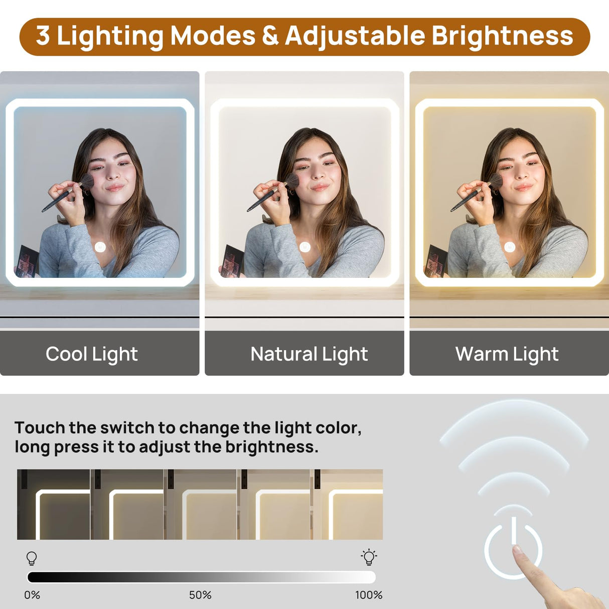 amzzar Farmhouse Vanity Desk with Sliding Lighted Mirror, White Makeup Vanity Table with Drawers and Side Storage, Large Dressing Table Vanity Set with Stool and Charging Station for Bedroom amzzar