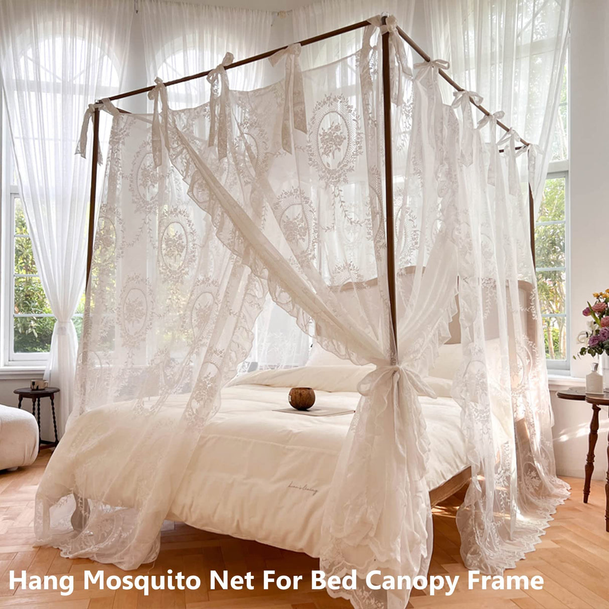 AIKASY Canopy Bed Frame - Stainless Steel, Full Size, Silver AIKASY