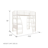 REALROOMS Serenity Studio Twin Metal Loft Bed with Integrated Desk and Shelves, Off White REALROOMS
