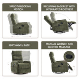 PELUMY Manual Recliner Chair with Heat & Vibration Massage, 360° Swivel Rocker Recliner with 155° Recline and Lumbar Heat, Compact Recliner for Living Room & Small Spaces (Chenille, Green) PELUMY