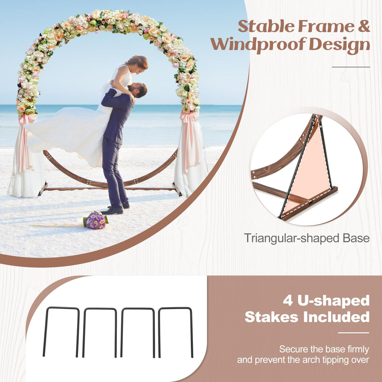 Moccha Wedding Arch, 7.4 FT Wooden Arch Backdrop Stand, Outdoor Archway Pergola, Garden Arbor Trellis for Climbing Plants Flower Balloon, Rustic Wedding Decorations for Home Party Ceremony, Round LDAILY