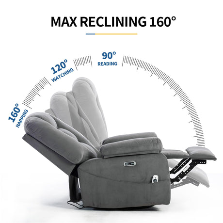 Sftaiyou Power Swivel Rocker Recliner Chair for Adults,Rocking Reclining Chair for Living Room with Massage and Heat, Electric Fabric Recliner Sofa Chair with USB and Type-C Port (Gray) Sftaiyou