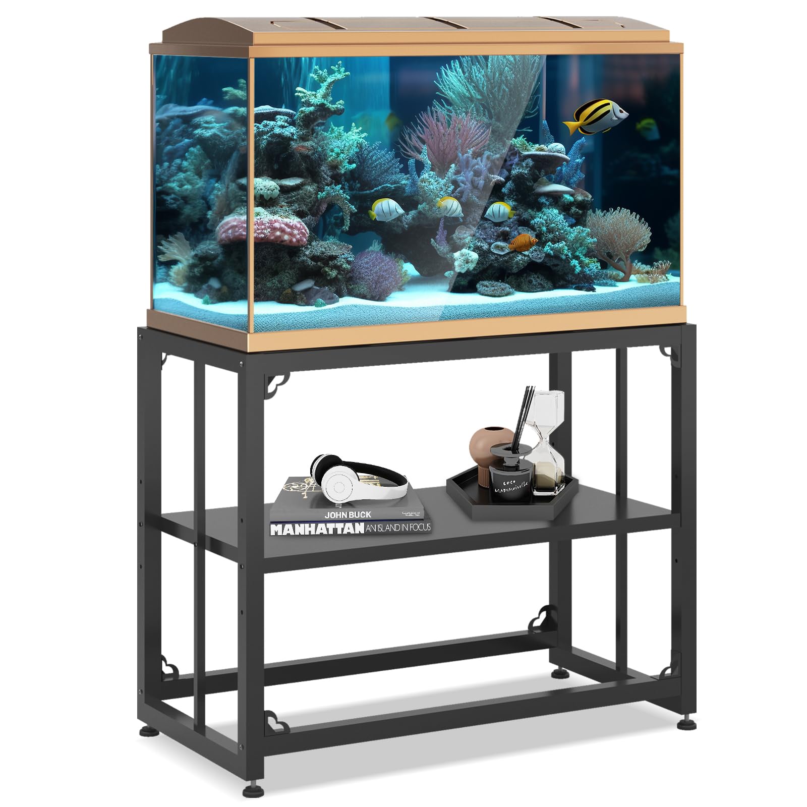 Grehitk Fish Tank Stand, Aquarium Stand for 40 Gallon, Upgrade Aquarium Turtle Tank, Adjustable 2-Tier Fish Tank Rack Shelf, Reptile Tank Terrariums Tank Breeder Reptile Tank Stand Tank not I - WoodArtSupply