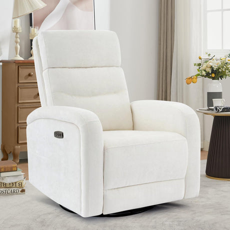 Glider Recliner Nursery Chair, Power Swivel Rocker Recliner with Adjustable Backrest Support, Swivel Rocking Nursery Recliner Chairs with USB and Type-C Ports for Living Room, Chenille Cream White AEMEIOS