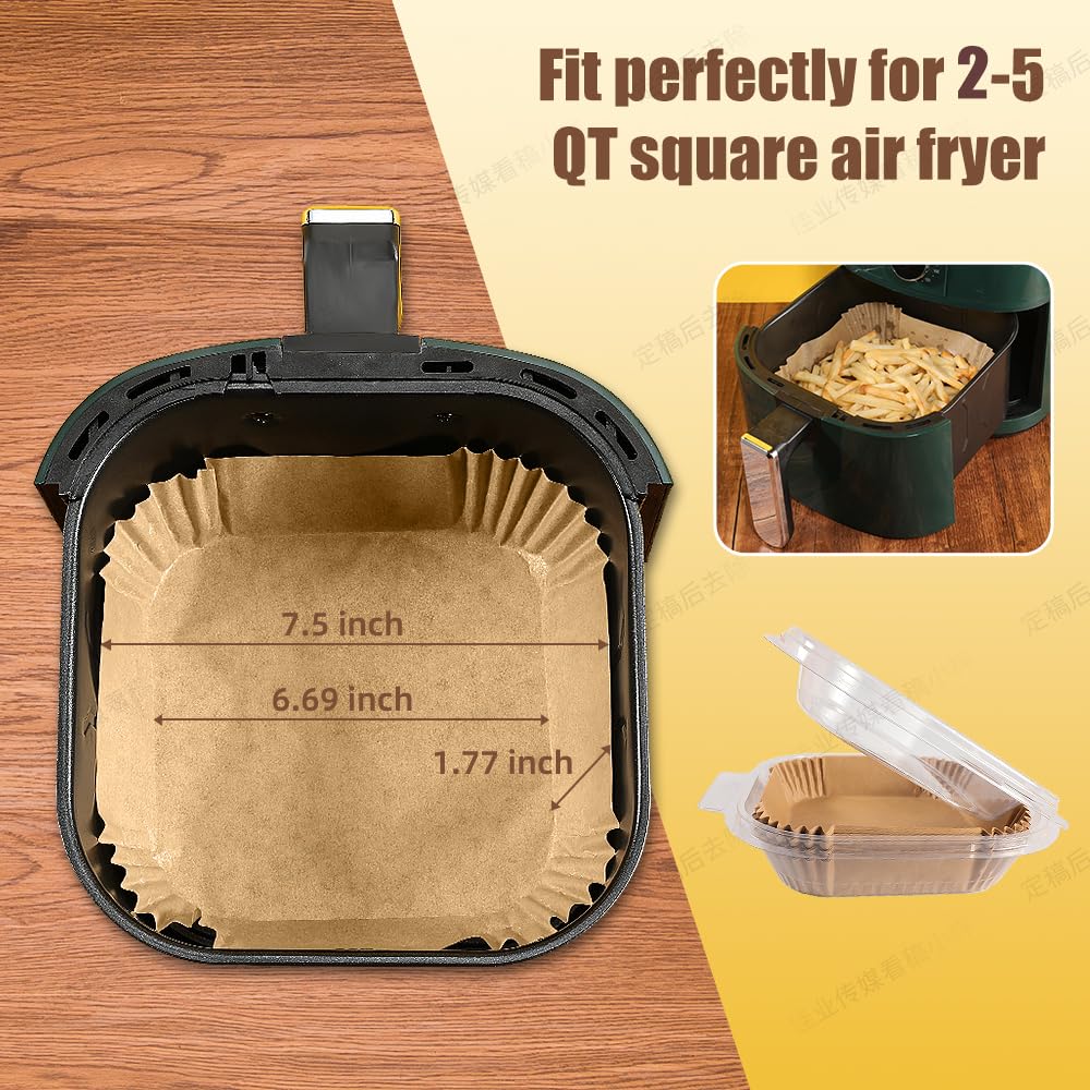 7.5 Inch Air Fryer Parchment Paper Liners Square,150 Pcs Non-stick &Oil-proof Air Fryer Liners Disposable for 2-5 QT Frying,Baking,Roast