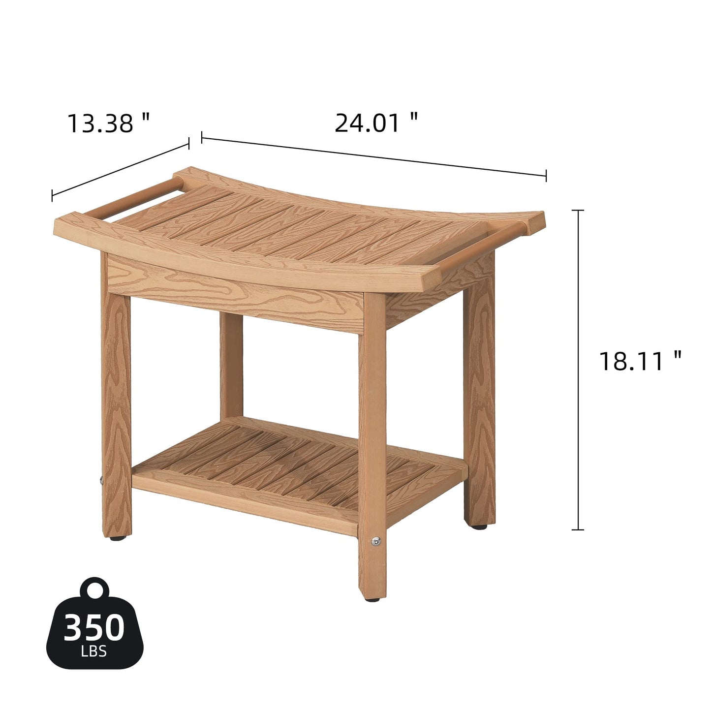 DWVO Poly Lumber Shower Bench, Shower Stool with Handles Storage Shelf, Water Resistant & Non-Slip Design Shower Seat, Large Shower Bath Chairs Spa Stool for Bathroom, 24' x 13' (Teak)