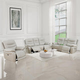 GEBADOL Power Recliner Sofa Set, Genuine Leather Reclining Couch Set, 3 Pieces Top Grain Leather Sofa with Built in Storage Console/USB Port/Cup Holders for Living Room (Light Grey) GEBADOL