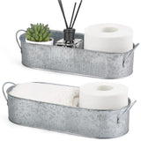 Mkono Metal Storage Basket for Toilet Tank Top Bathroom Decor, Galvanized Tray with Handle for Shelves, Farmhouse Toilet Paper Holder Organizing Bin Box for Countertop Living Room, Set of 2, Silver Mkono