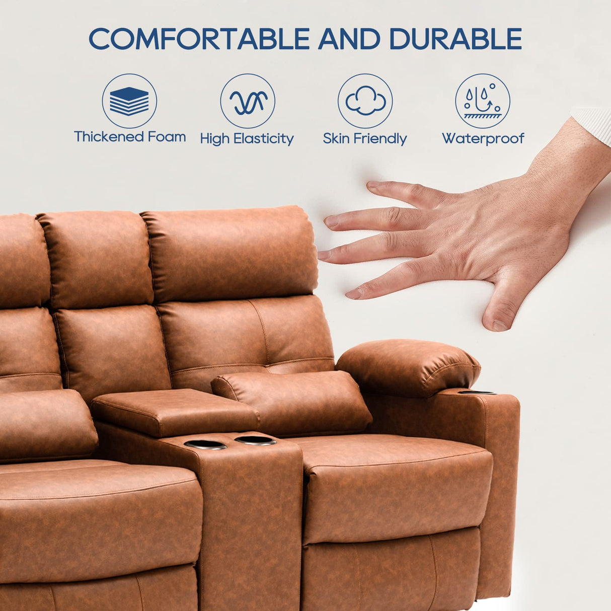 RIHEREFY 68'' RV Loveseat Recliner Sofa| RV Power Reclining Loveseat with Console & Cup Holder | RV Double Recliner Sofa | RV Theater Seating Loveseat(PU, Brown) RIHEREFY