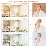 SMOOL Vanity with Lighted Mirror, Makeup Vanity Desk with Power Outlet and LED Bulbs, 3 Color Lighting Modes Adjustable Brightness, 7 Drawers Vanity Table with Cushioned Stool for Bedroom, Marble SMOOL