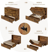 AMERLIFE Farmhouse Murphy Bed, Full Size Wooden Cabinet with Charging Station and Storage Drawer for Bedroom/Office/Guest Room, Rustic Brown AMERLIFE