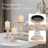 Inweder Wood Pillar Candle Holder: 3Pcs Rustic White Candle Holders for Pillar Candles Wood Candle Holders Distressed Wooden Farmhouse Candle Holder Large Rustic Candle Holder for Fireplace Table Inweder