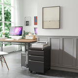 AFAIF 3 Drawer Mobile File Cabinet with Lock, Rolling File Cabinet for Home Office, Under Desk Small File Cabinet, Metal Vertical Black Filing Cabinet for Legal/Letter/A4 File, Black AFAIF