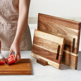 YUSOTAN 3-piece Acacia Wood Cutting Board Set for Kitchen, Large Wooden Cutting Board Set with Handle, Thick Chopping Board, Butcher Block Wooden Trays for Meat, Fruit Vegetable and Cheese YUSOTAN
