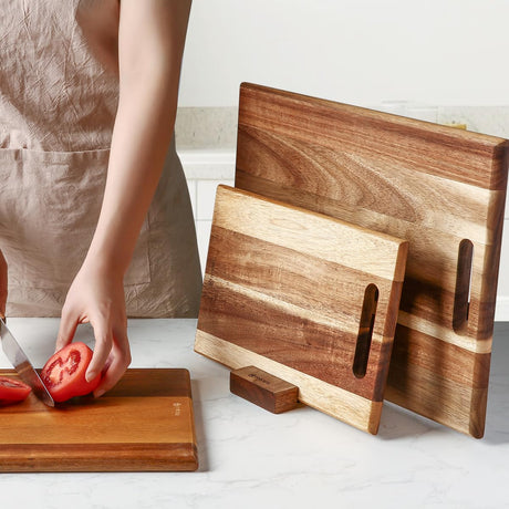 YUSOTAN 3-piece Acacia Wood Cutting Board Set for Kitchen, Large Wooden Cutting Board Set with Handle, Thick Chopping Board, Butcher Block Wooden Trays for Meat, Fruit Vegetable and Cheese YUSOTAN