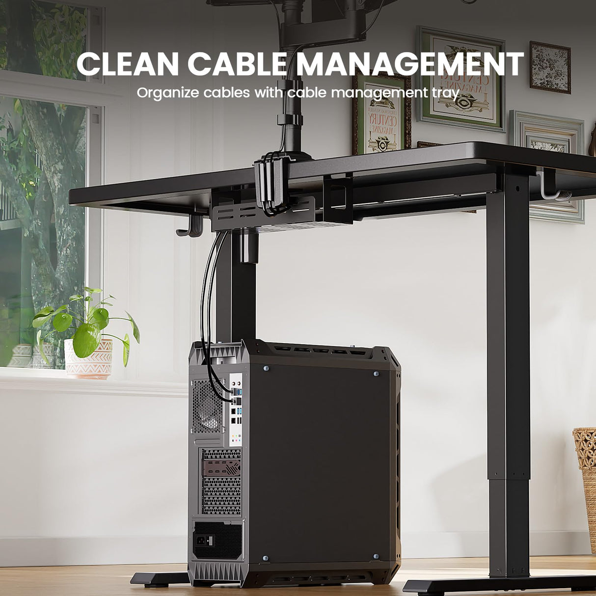 ErGear Whole Piece Standing Desk, 48x30 Inch Thick Adjustable Desk with 4 Height Memory, Electric Sit Stand Desk with Cable Management Tray, Ergonomic Desk for Home Office, Black, EGESD74B ErGear