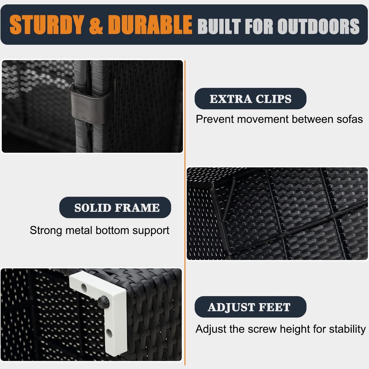 KHOLH 15 Pieces Patio Furniture Conversation Sofa Set with 44" Propane Gas Fire Pit Table, Outdoor Sectional Black Rattan Wicker Sofa Set KHOLH