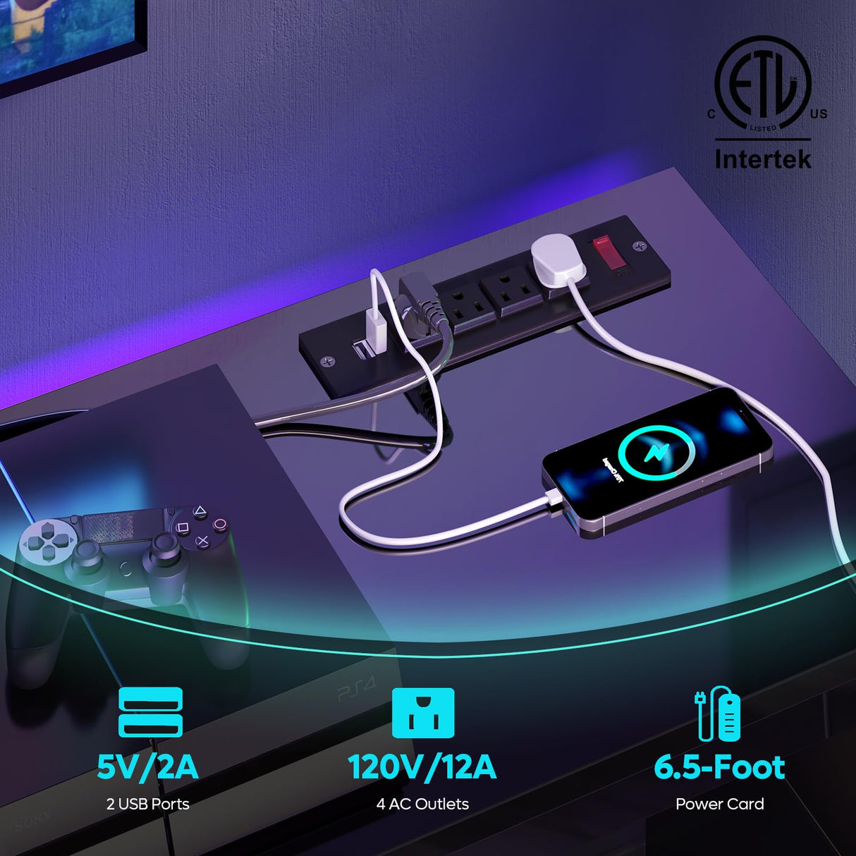 Bestier LED TV Stand for 55/60/65 Inch TV, High Gloss Gaming TV Stand with Power Outlet, Black Entertainment Center with Storage for Living Room, Bedroom, 55 Inch TV Console with Adjustable Shelves Bestier