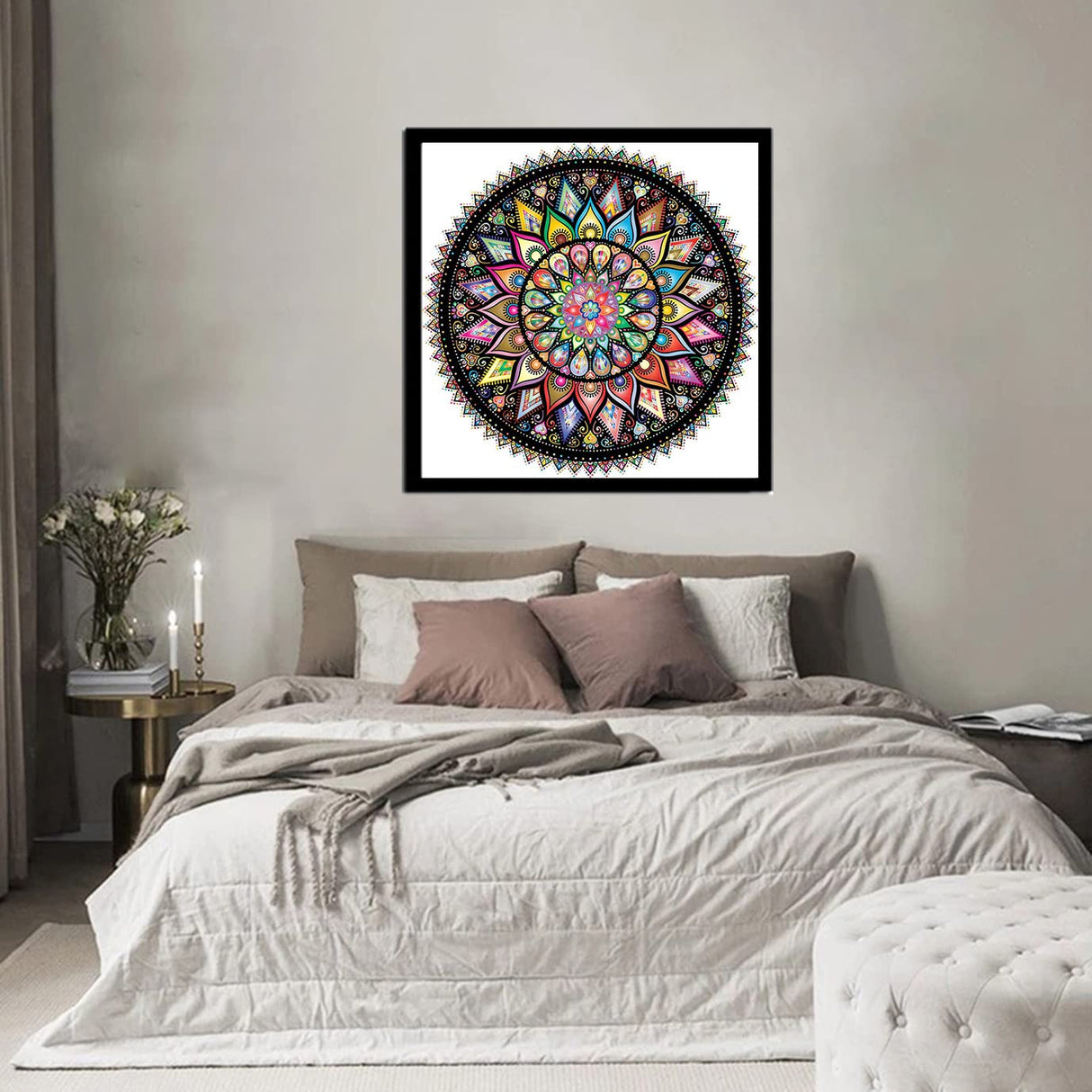 5D Mandala Diamond Painting Kits for Adults, DIY Diamond Art Full Drill Cross Stitch Embroidery Crafts, Mosaic Making, Home Decor (14 x 14 in) (C Black) Peeua