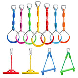 Craft Ninja Warrior Obstacle Course Accessories Kids Outdoor Play - 7pc Rings, 2pc Swing Trapeze Wheels & 2pc Monkey Bars Rainbow Craft