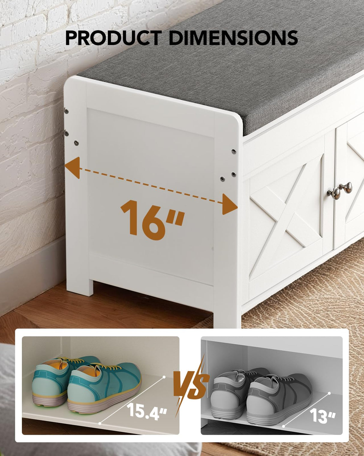 Amada Shoe Storage Bench, Entryway Bench with Cushioned Seat & Lift Top Storage, 3 Doors, Adjustable Shelf, 300 lbs Capacity, Bench with Shoe Rack for Entryway, Bedroom, Living Room, White AMADA HOMEFURNISHING