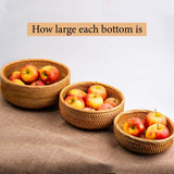 CLAYNIX Woven Fruit Basket For Holder Bowl Decorative Bread Vegetable, Serving Bowl Set of 3 For Organizing Kitchen Natural Rattan Picnic Basket Round Stackable (Natural) CLAYNIX