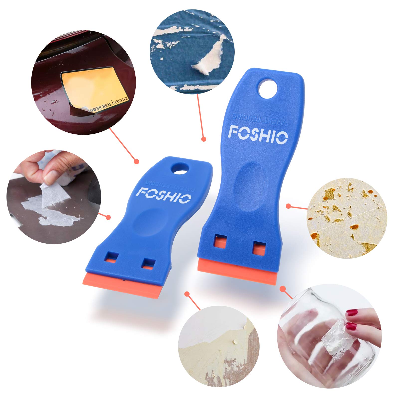 FOSHIO Plastic Razor Blade Scraper Include 2PCS Scraper Tool and 100PCS Blades for Gasket Remover, Labels Decal and Adhesive Remover for Windows and Glass,Blue - WoodArtSupply