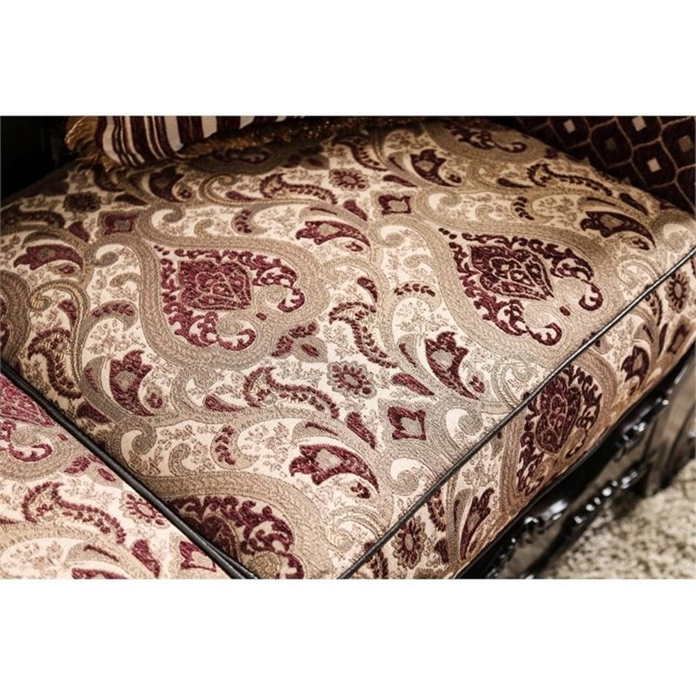 Furniture of America Eli Faux Leather Tufted Sofa in Burgundy and Dark Brown Furniture of America