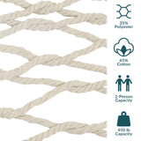 Sunnydaze Cotton Rope Double Hammock for Outside - 450-Pound Capacity Indoor or Outdoor Hammock with Spreader Bars - Natural Sunnydaze