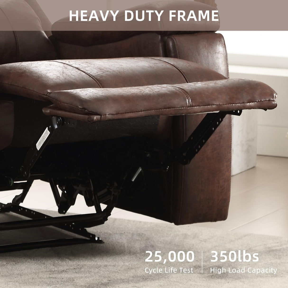 IOMOR Leather Recliner Chair, Manual Recliner Chair for Adults with Overstuffed Arms and Back, Single Sofa Recliner with Cup Holders for Living Room (1, Red Brown) IOMOR