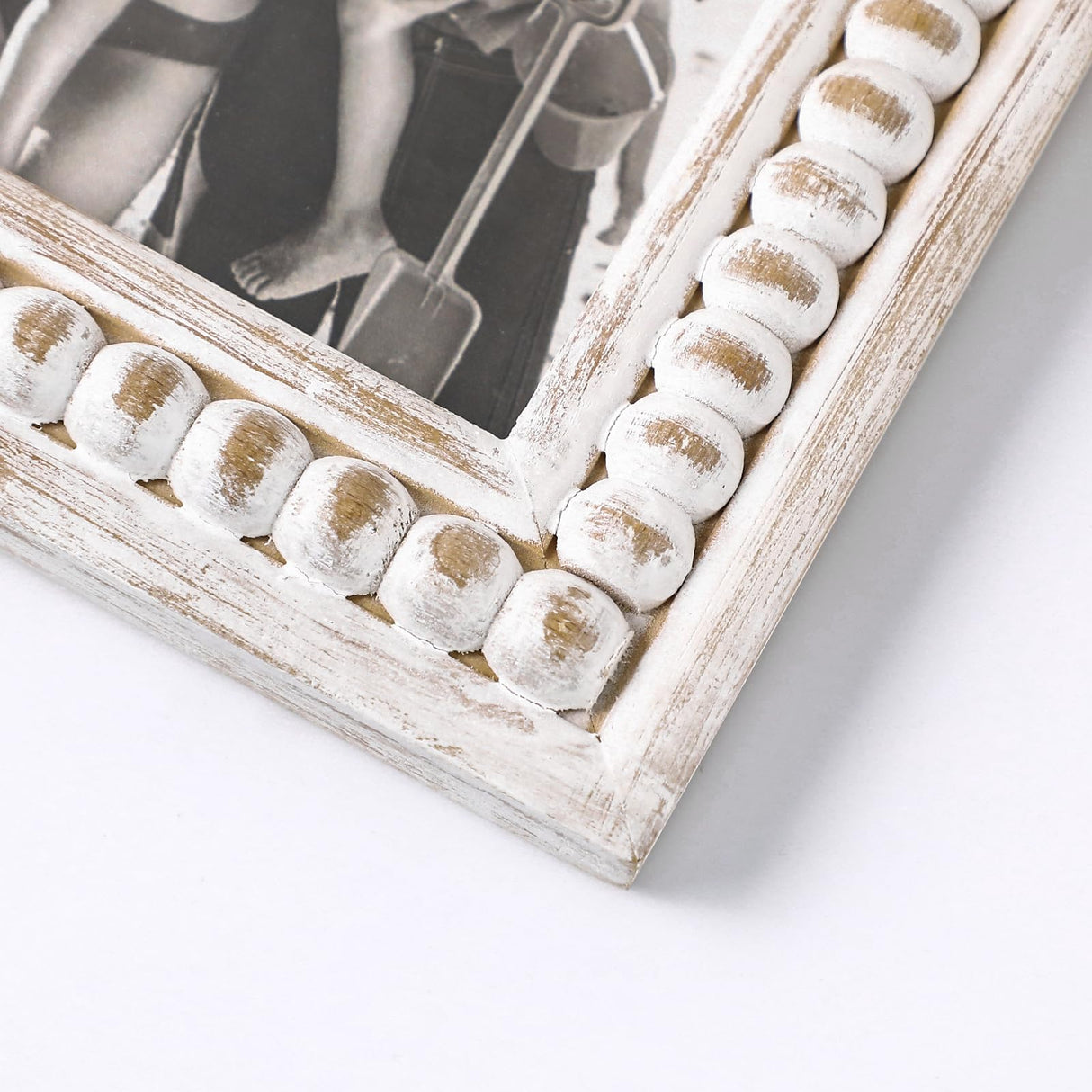 UPPER DECOR Whitewashed Wooden 5x7 Picture Frame with Beaded Design – Rustic and Boho Style, Decorative 5x7 Photo Frame for Home Decor, Farmhouse Rustic Picture Frame for Photos UPPER DECOR