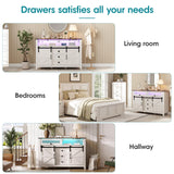 Maupvit TV Stand with Flap&Sliding Doors 47.24" W Television Table Stands with 3 Drawers,LED Lights and Charging Station,Wooden Dresser for Living Room,Hallway,Closet,Entryway,Bedroom,White Maupvit