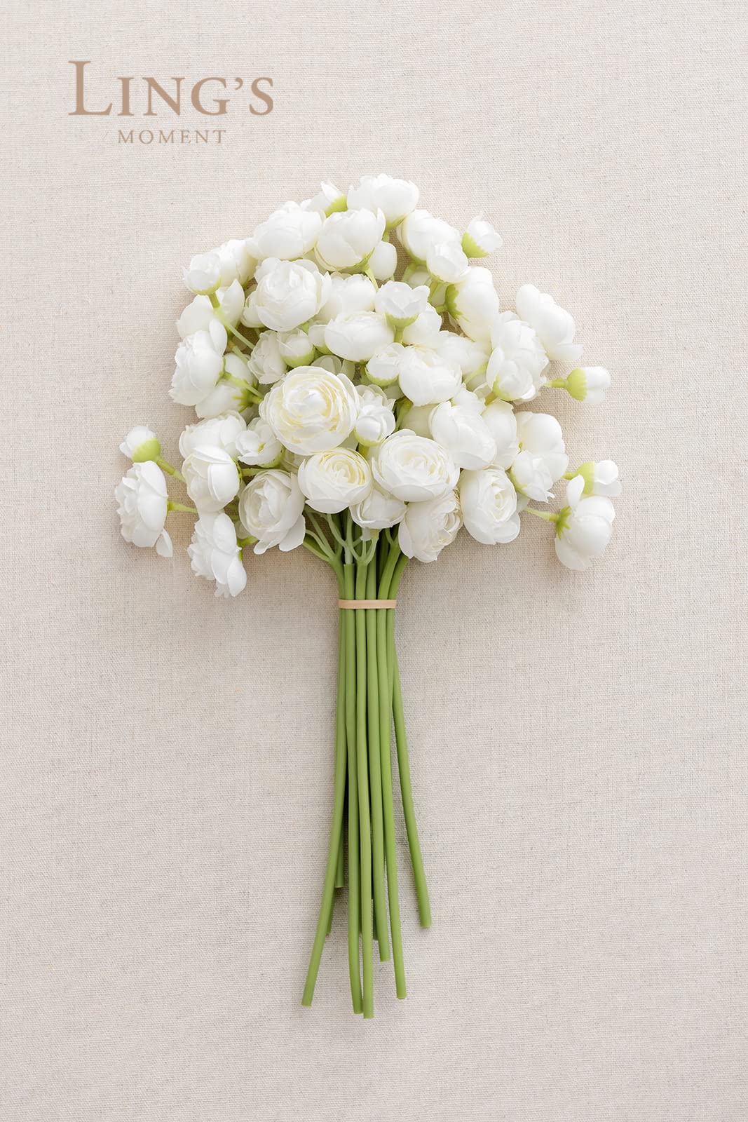 Ling's Moment Ranunculus Artificial Flower, Faux Silk Mini Ranunculus Flowers for DIY Bouquet, Bulk Fake Wedding Filler Flowers for Centerpieces Arrangements Bridal Shower Decorations, Ivory White Ling's Moment