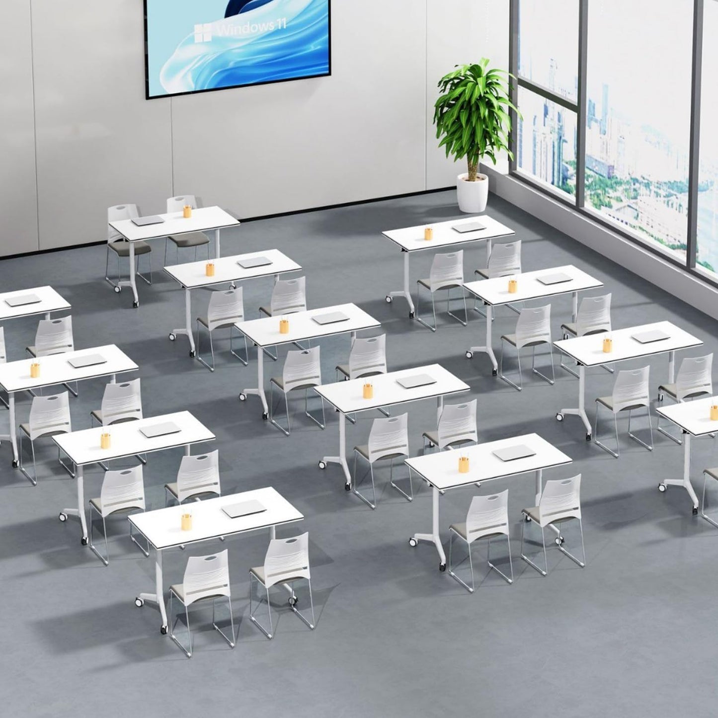 Conference Room Table Folding Conference Table, Modern Mobile Training Table with Wheels, White Foldable Seminar Meeting Tables for Office Meeting Conference Room (2pack 55.1in) - WoodArtSupply