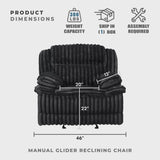 Lexicon Manual Glider Recliner Chair, Corduroy Manual Tab Pull Reclining Chair with Pillow Top Arms, Plush Cushions, Cozy Theater-Style Accent for Living Room/Bedroom, Easy Assembly, Black Lexicon