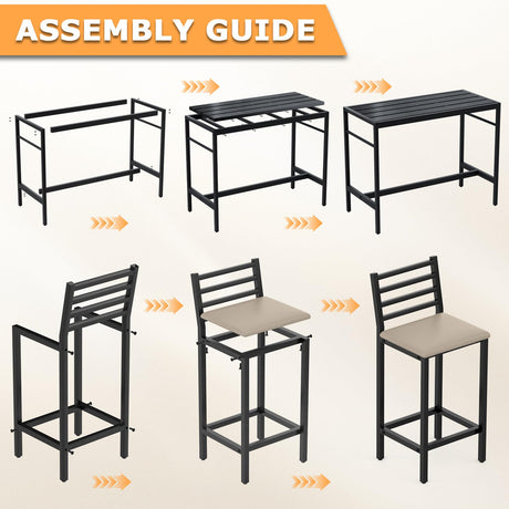 Jinrrenyi 5 Piece Outdoor Patio Bar Set, 54.7" Rectangular Counter Height High Top Bar Tables, 4 Cushioned 41" Bar Stools, Metal Bar Table and Chairs Set for Poolside, Balcony, Backyard, Porch Jinrrenyi