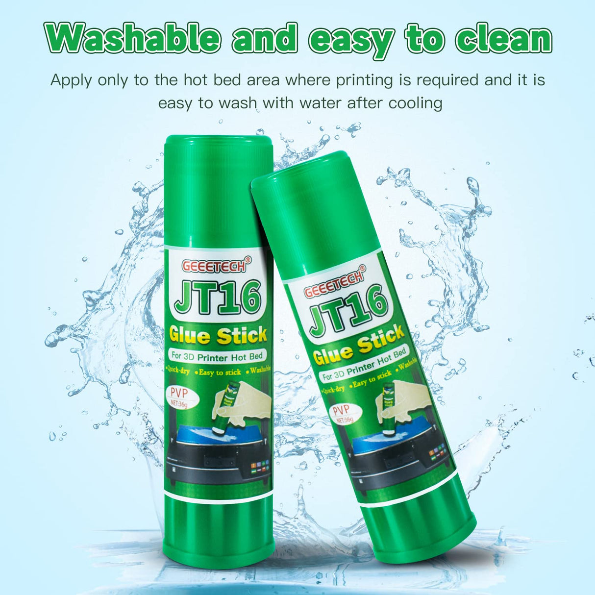 3D Printer Glue Sticks 3 Pieces for Glass, PEI Sheet, Aluminum Build Plate, Solid Adhesive for PETG, PLA, TPU, ABS Filament, 1.27oz*3, Washable Stick Glue XZN