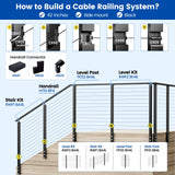 Muzata Black Side Mount Cable Railing Post 42 Inch 42"x2"x2" Level Drilled Space-Saving Stainless Steel Cable Railing System Kit Indoor Outdoor with User Guide PF02 BH4L Muzata