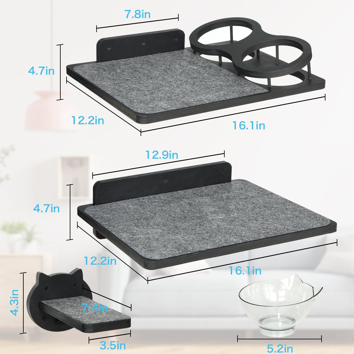 Cat Wall Shelves, Wood Cat Shelves for Wall with Feeding Station, Wall Furniture with 3 Steps, Cat Shelves and Perches Climbing Shelf, Lover Gift, 3 Board ANRXNCY