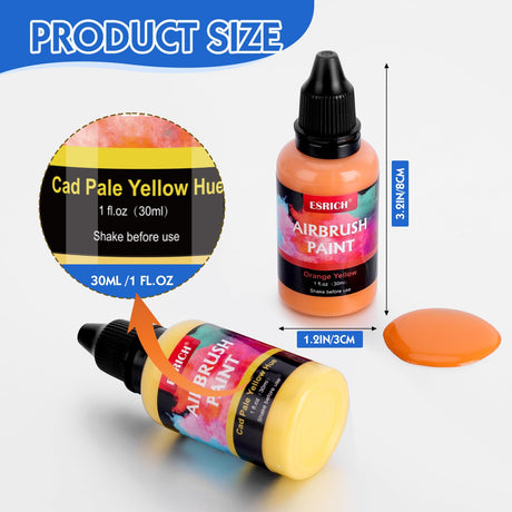 ESRICH Airbrush Paint 52 Colors (1 oz) with 4 Thinner,Air Brush Painting Set Acrylic Ready to Spray, Air Brushes Paint,Water-Based Airbrush Paint Set for Metal,Plastic,Canvas,Wood,Air brush Paint Kit ESRICH