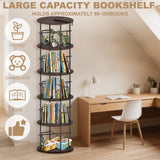 Amzeth Solid Wood Rotating Bookshelf, 5 Tiers, 360 Degree Rotating Bookshelf Tower, Round Floor Standing Rotating Bookcase with Anti-Tipping Design for Small Spaces, Corners, Bedrooms, Etc- Brown Amzeth