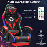 Gaming Chair with Speakers and LED Lights Ergonomic Computer Chair with Massage and Footrest Reclining Video Game Chair for Adults with Adjustable Lumbar Support Red and Black VANSPACE