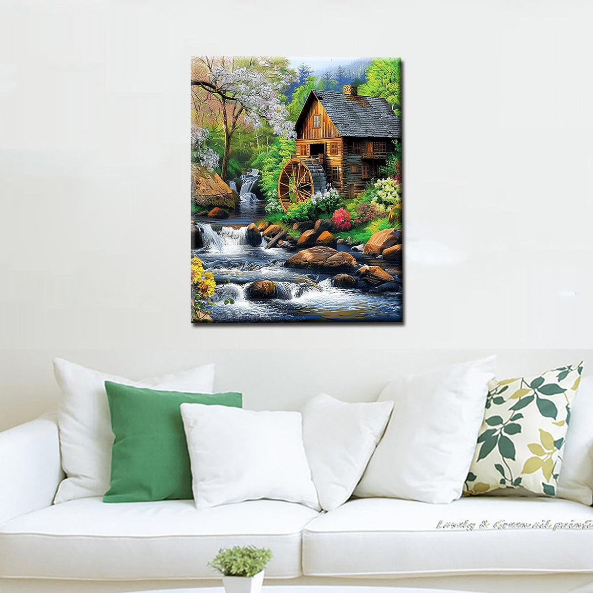 Paint by Number Forest Hut Surrounded by Flowers and Trees Waterfall DIY Painting On Canvas with Brushes Acrylic Paints Perfect for Paint by Numbers for Adults and Kids Students Beginner 16x20 Inch Tucocoo