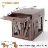 VOWNER Dog Crate Furniture, Wooden Dog Kennel End Table with USB Charging Station, Storage Drawer, Double Latched Door, Furniture-Style Crate Side Table for Medium Dogs Under 40 lbs Indoor, Oak Brown VOWNER