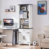 Joaxswe 72in Tall Bookshelf 7 Tier Bookcase with Drawer and Barn Doors and Adjustable Shelves, White Farmhouse Book Shelf with Storage Cabinet, Wood Freestanding Display Bookshelves for Living Room Joaxswe