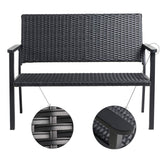 C-Hopetree Outdoor Loveseat Bench Chair for Outside Patio Porch, Metal Frame, Black All Weather Wicker C-Hopetree