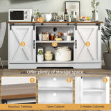 4 EVER WINNER White Coffee Bar Cabinet, Farmhouse Buffet Cabinet with Storage, 59" Sideboard Buffet Cabinet with Sliding Barn Doors, TV Stand Station Long Server Table Cupboard for Living Dining Room 4 EVER WINNER