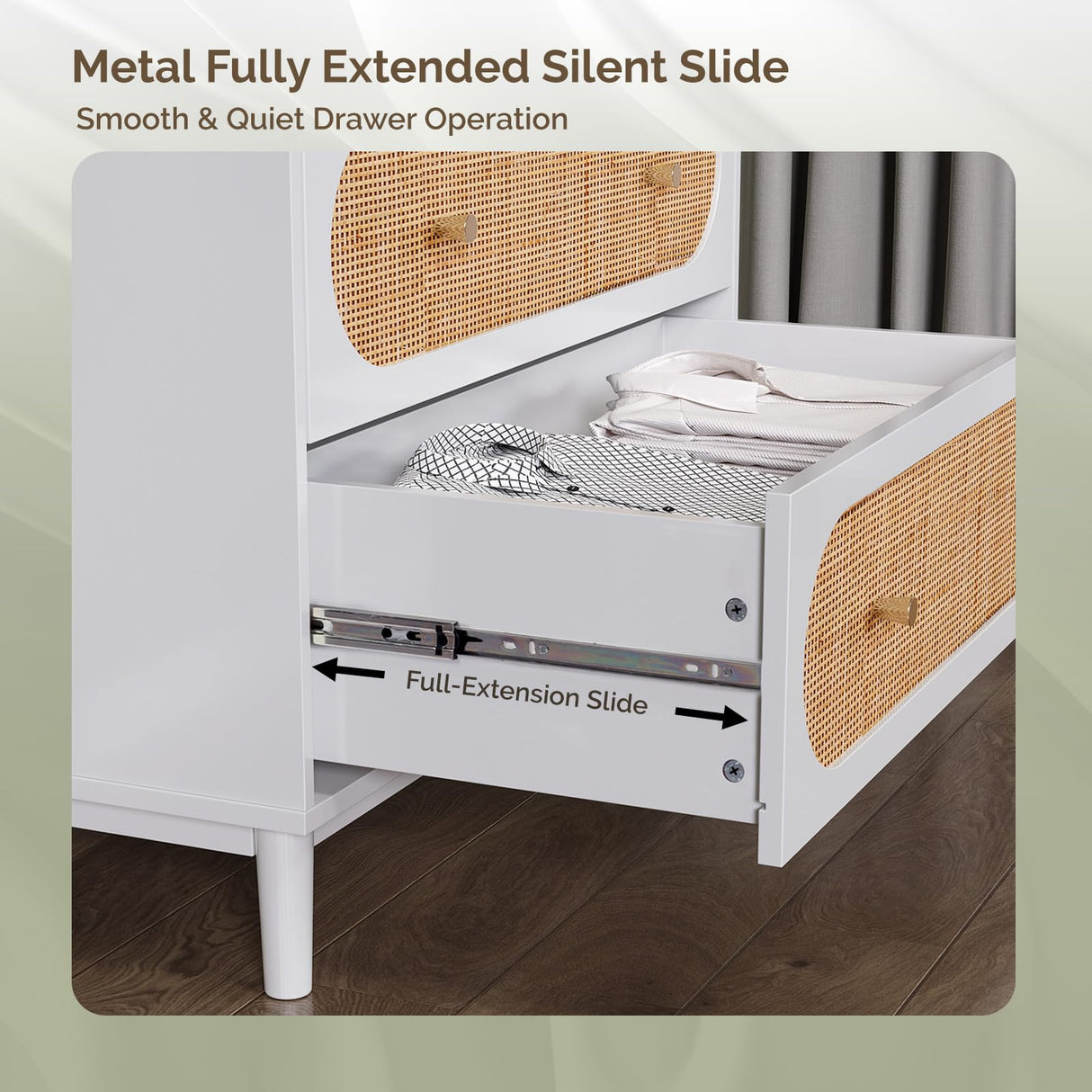 VINGLI White Rattan Dresser with LED Lights, Tall Dresser, Rattan Chest of Drawers for Bedroom, Vertical 4 Drawer Dressers for Bedroom, Boho VINGLI